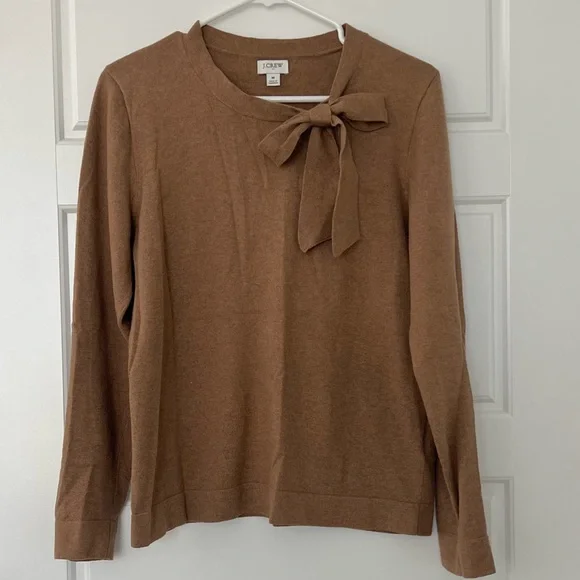 J. Crew Tan Neck Bow Teddy Sweater - Picture 2 of 5